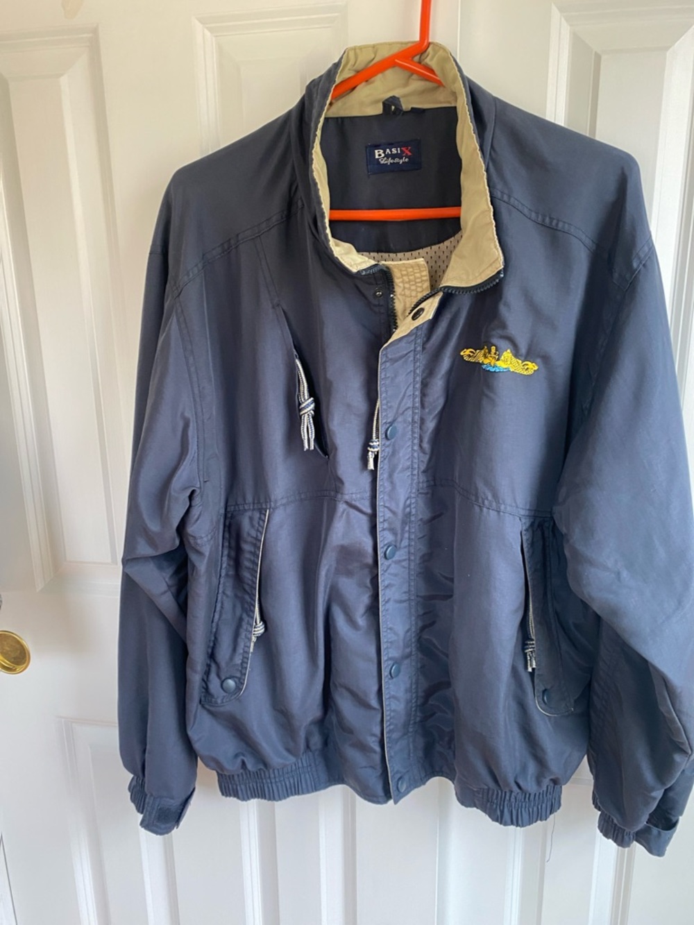 Basix Navy Windbreaker Jacket with Contrast Cream Collar